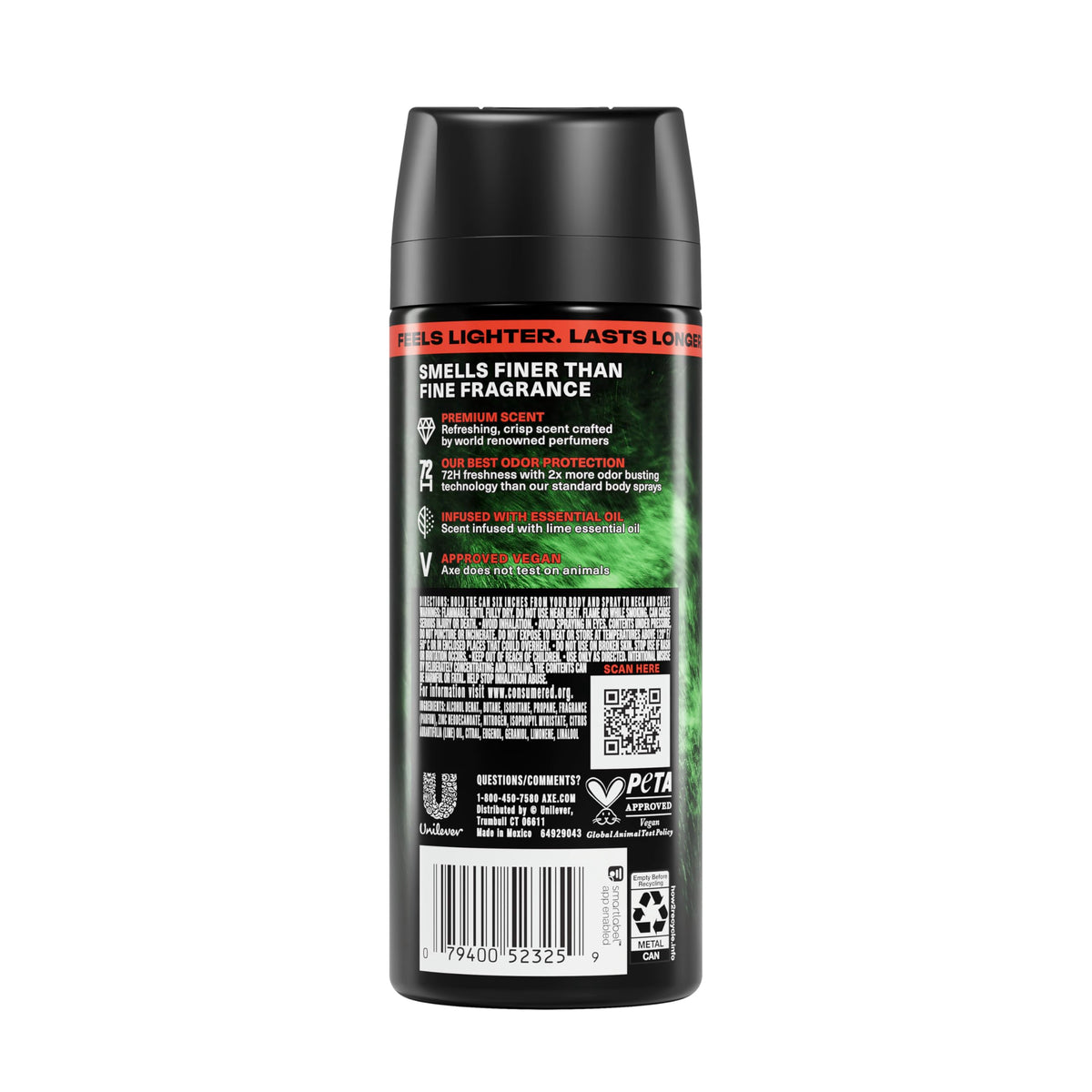 AXE Watermelon Freeze side label displaying ingredients and aluminum-free claim for informed shoppers
