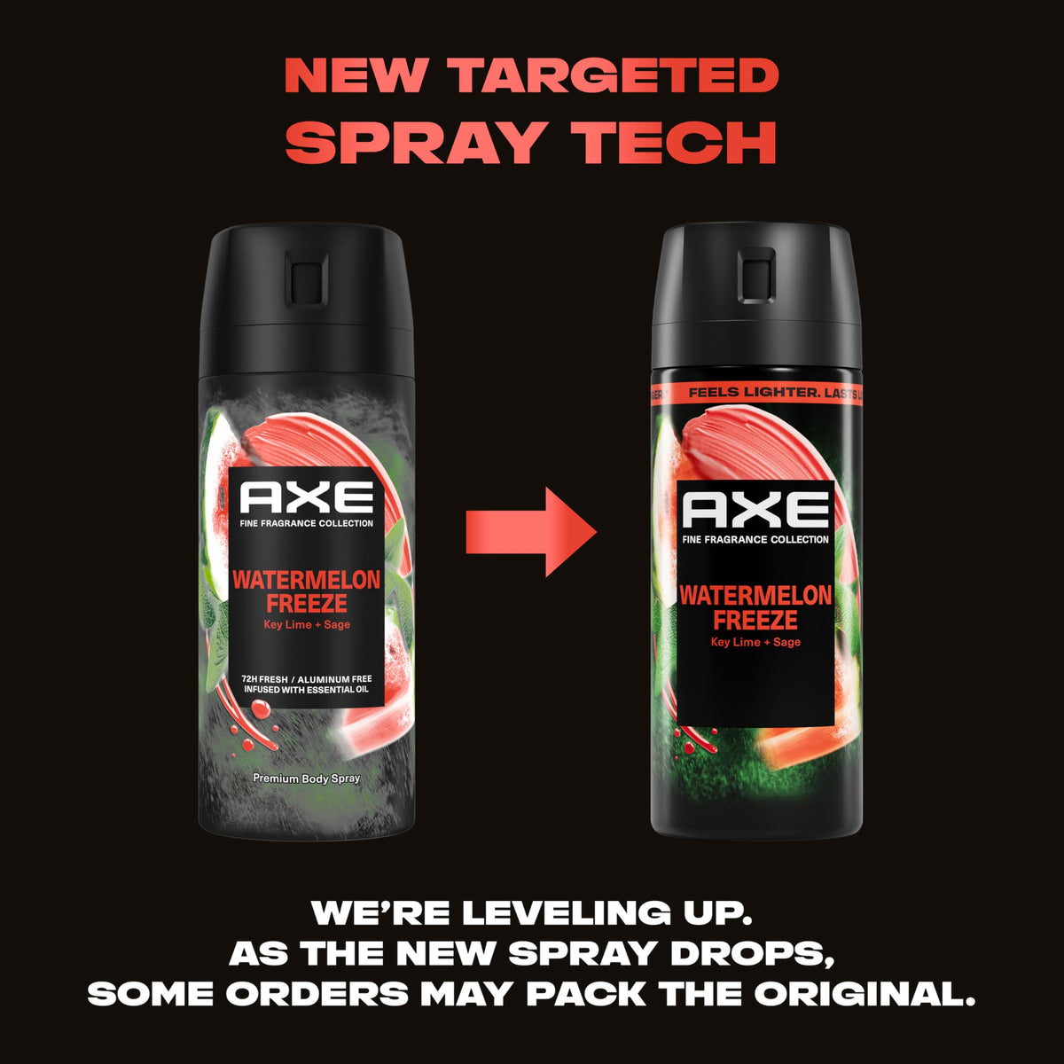 AXE Watermelon Freeze close-up nozzle highlighting patented spray tech for targeted application