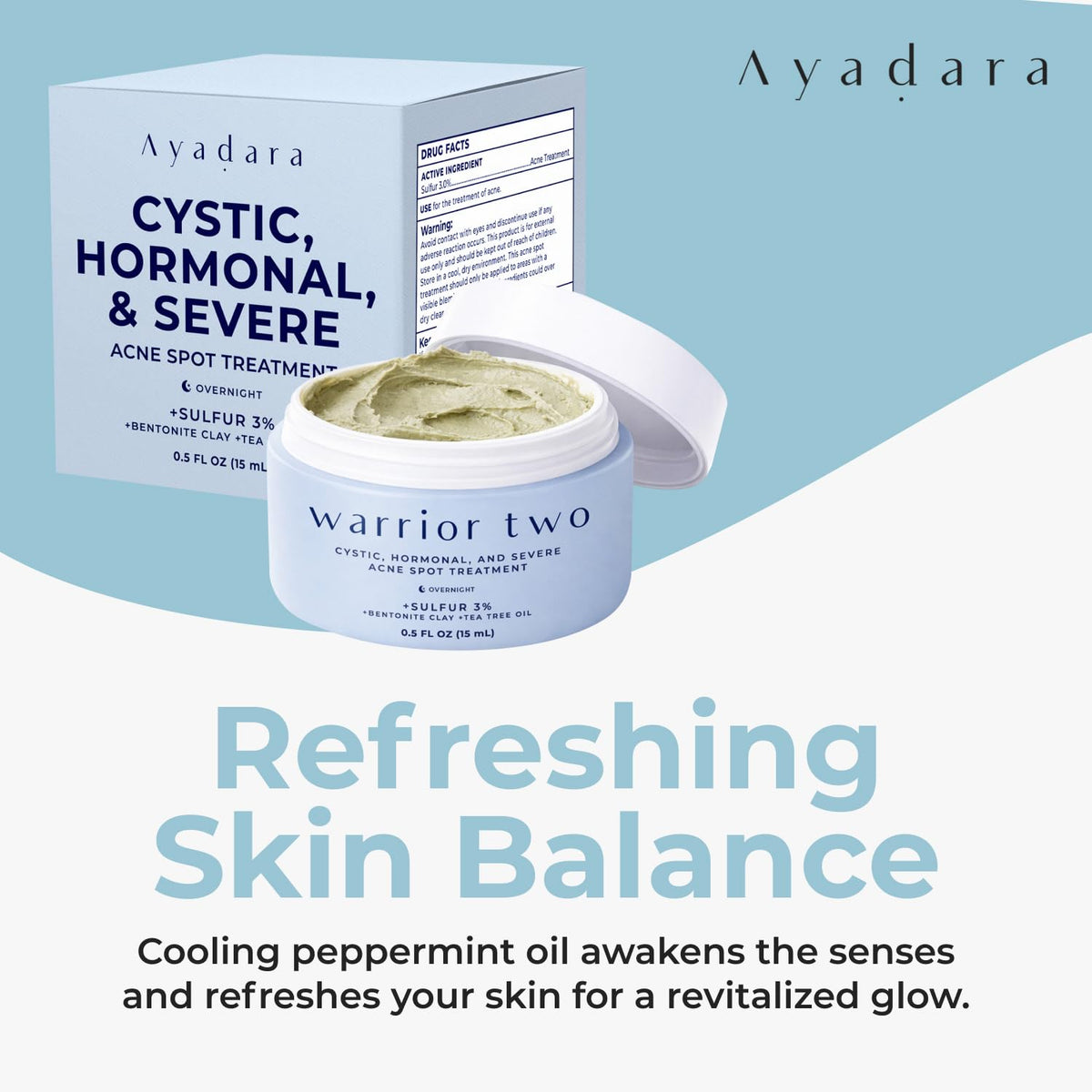 AYADARA being dabbed on face blemish to show targeted overnight benefit