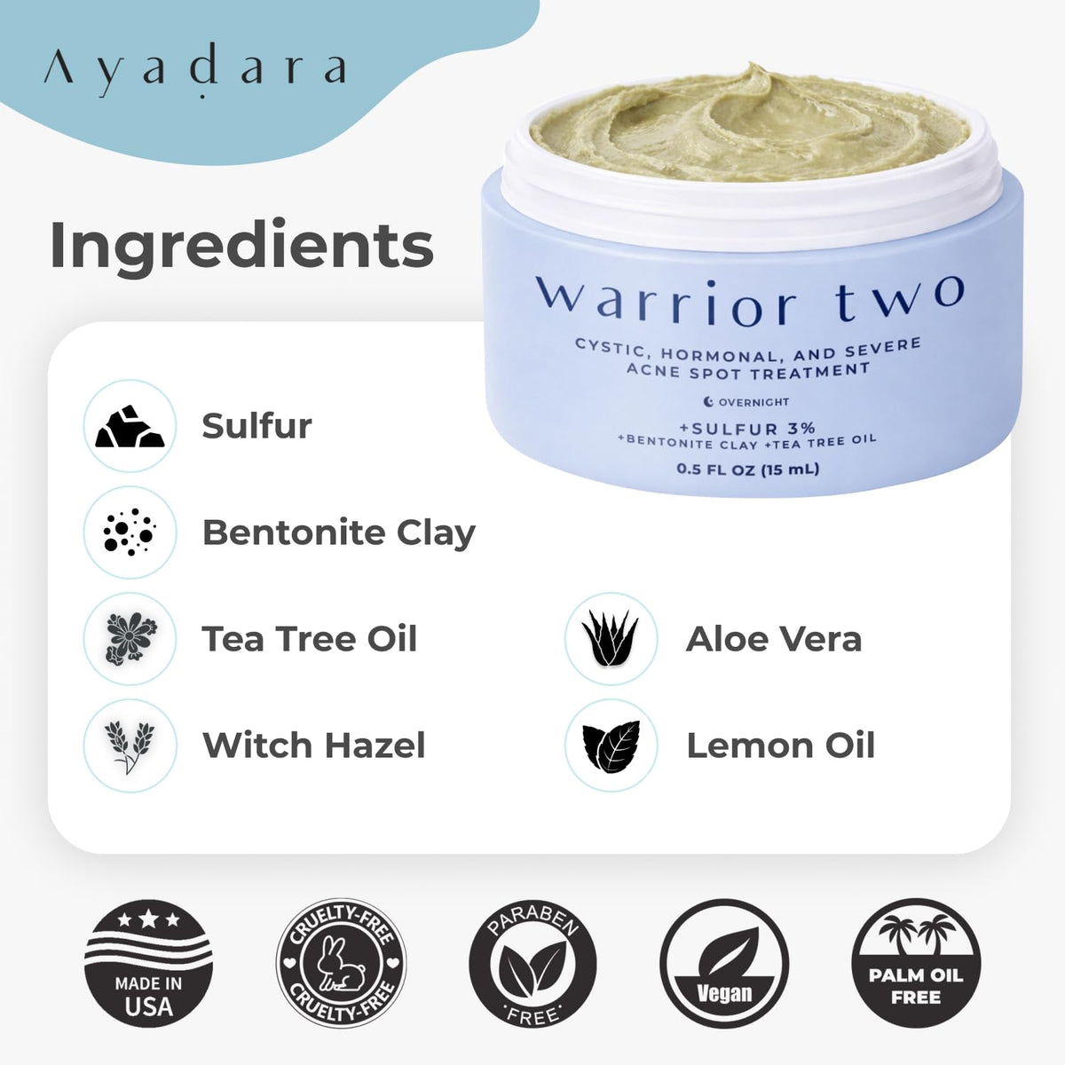 AYADARA jar beside ruler for scale showing 120 uses convenience