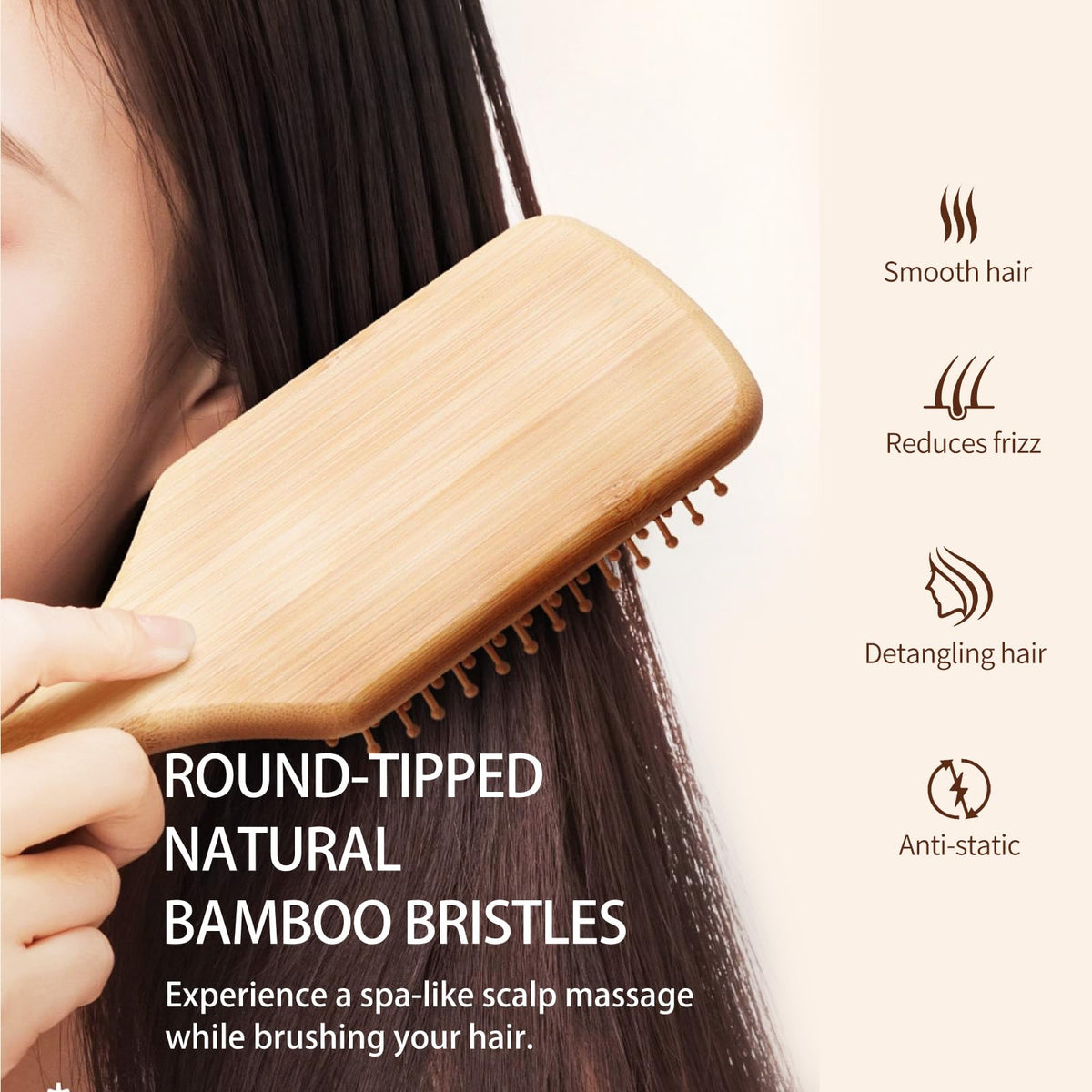 AYCBNB rubber cushion detail on paddle brush providing flexible shock absorption for gentle strokes