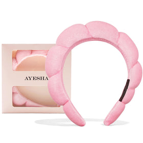 Ayesha front view pink headband showing fluffy shape and secure fit