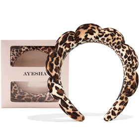 Ayesha leopard headband front view showing cushion and wide band benefit