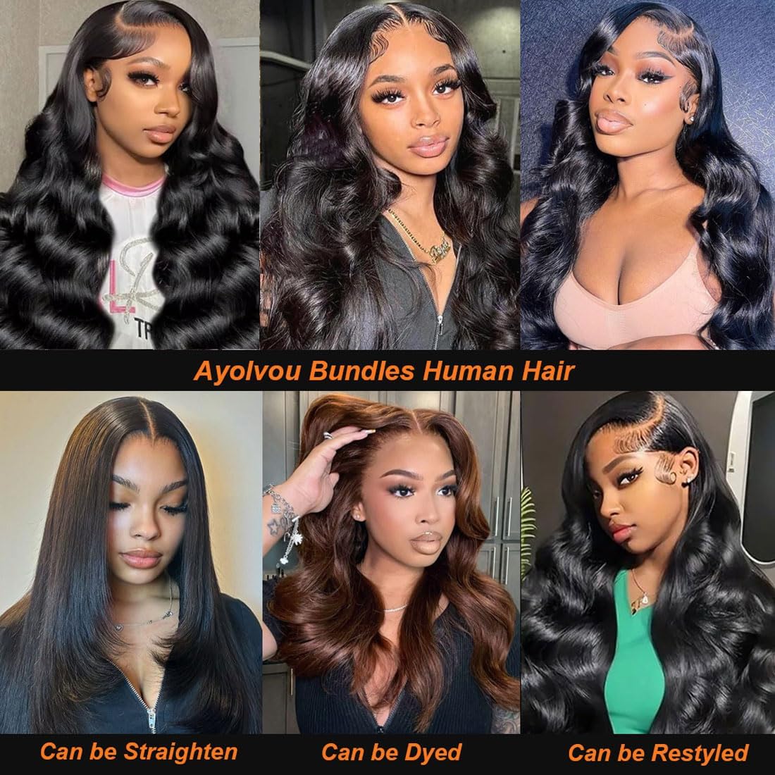 Ayolvou close-up of body wave texture highlighting soft virgin hair and natural shine benefit