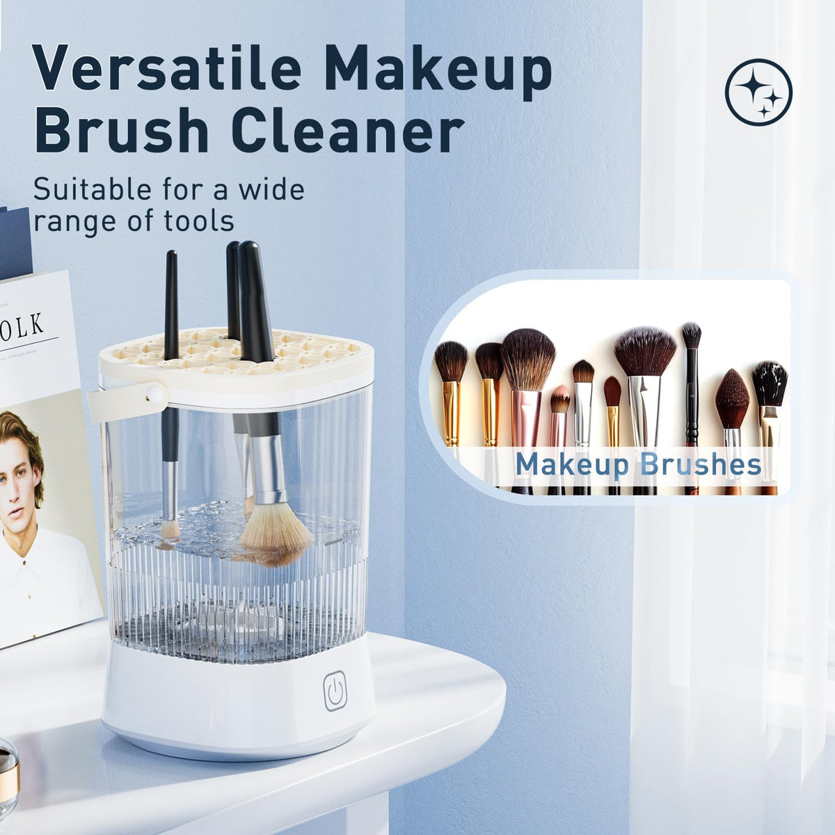 Azang brushes attached in use demonstrating simultaneous cleaning and time savings