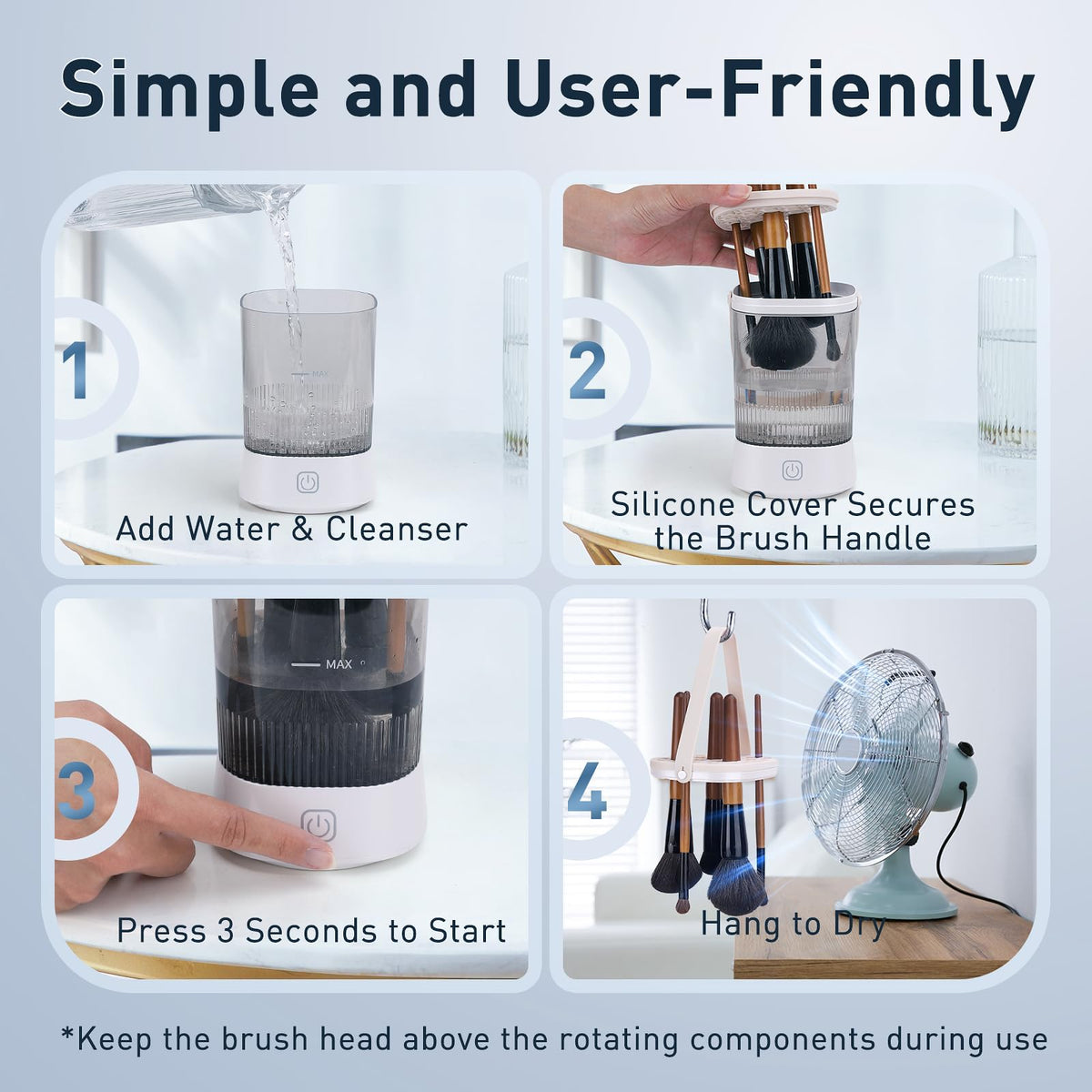 Azang unit rinsed under tap illustrating IP65 splash resistance for easy cleaning