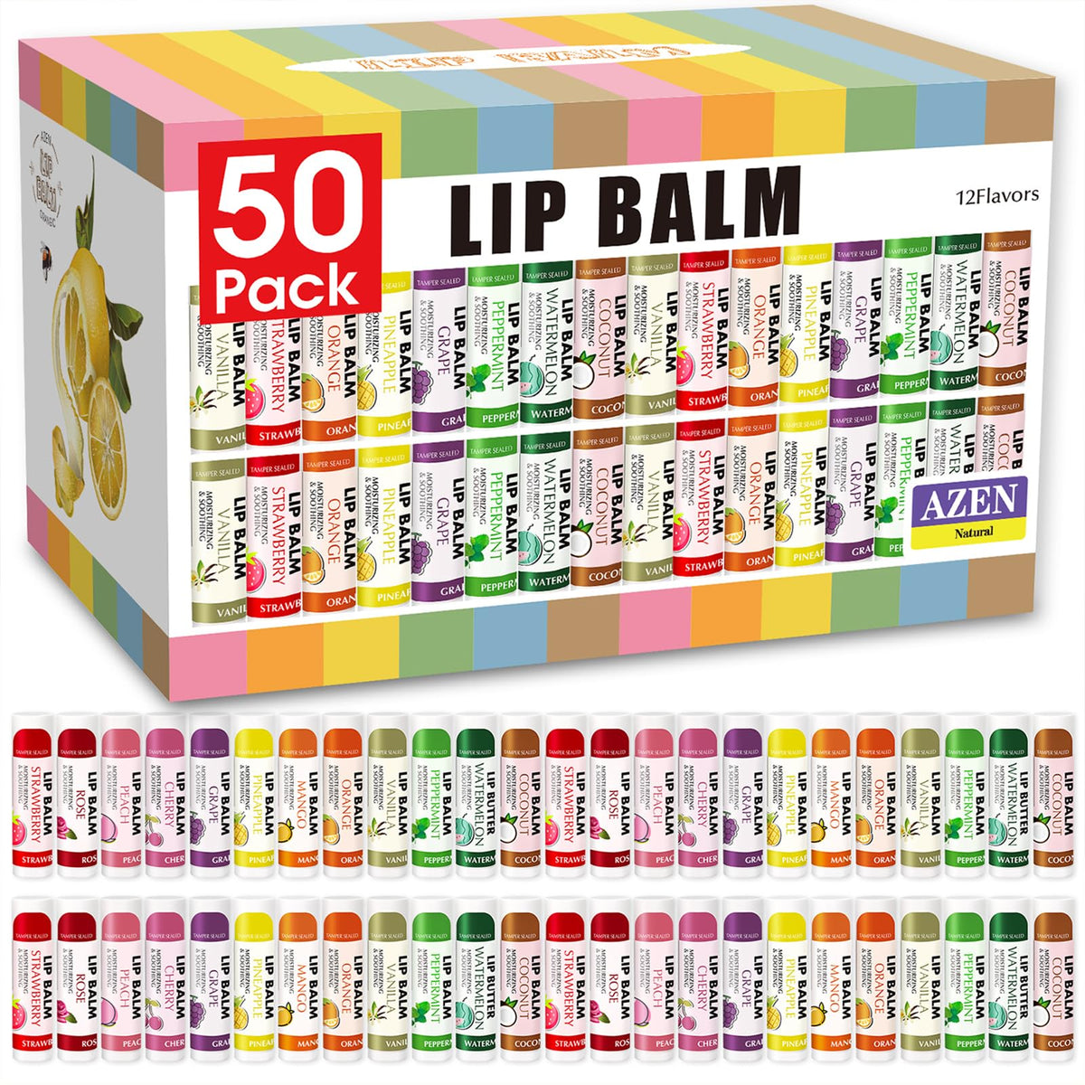 AZEN front packaging showing 50-count assortment and variety benefits