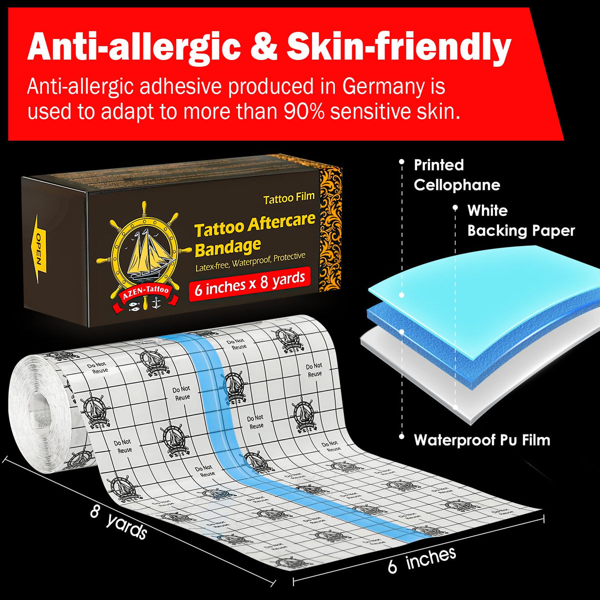 AZEN close-up of PU film texture, breathable and waterproof healing layer