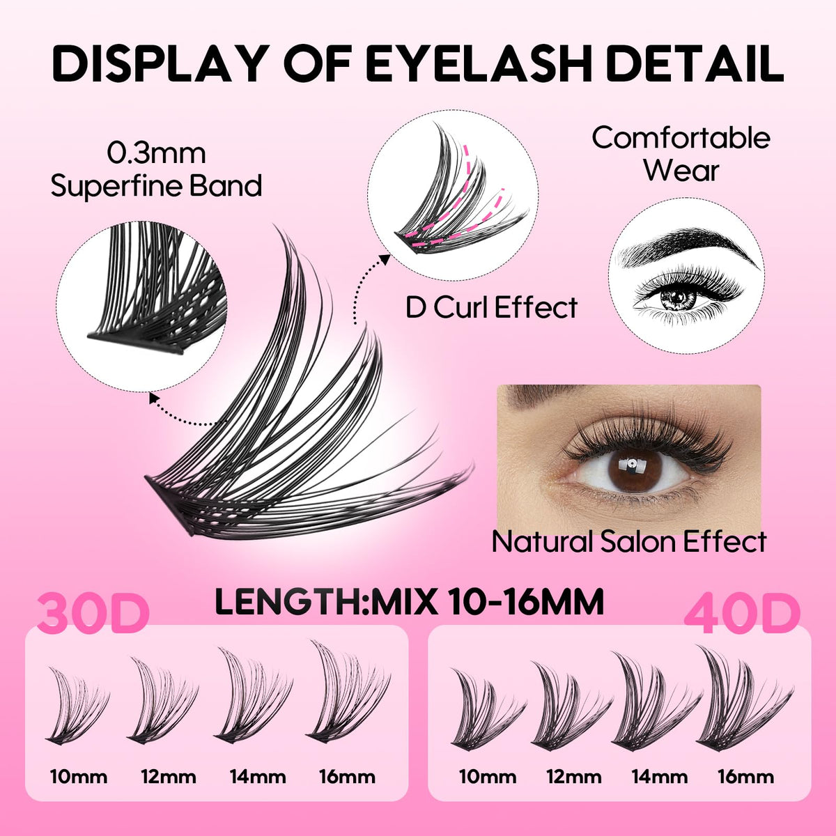Azenlo lashes arranged by 10mm to 16mm lengths, enables tailored lash shaping