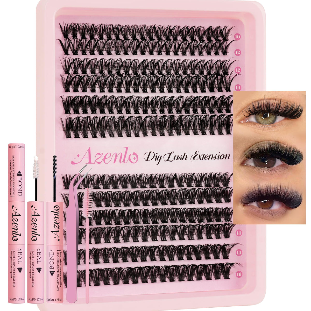 Azenlo front packaging showing complete DIY lash kit benefits