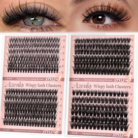 Azenlo front packaging showing four wispy cluster styles and quantity benefits