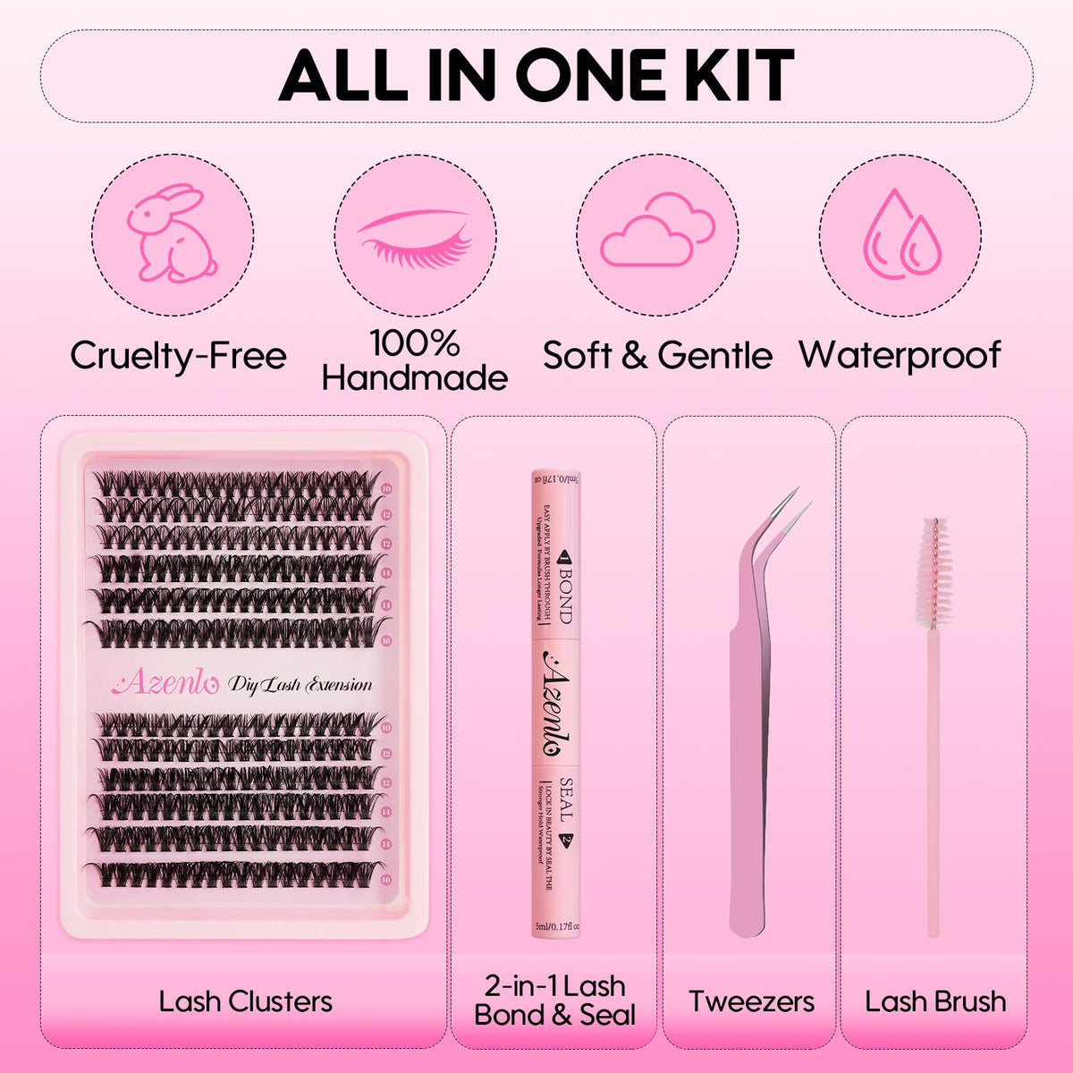 Azenlo lash strips displayed with ruler showing 10–16mm lengths