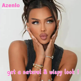 Azenlo applied lashes on eye demonstrating wispy 14mm cat-eye lift