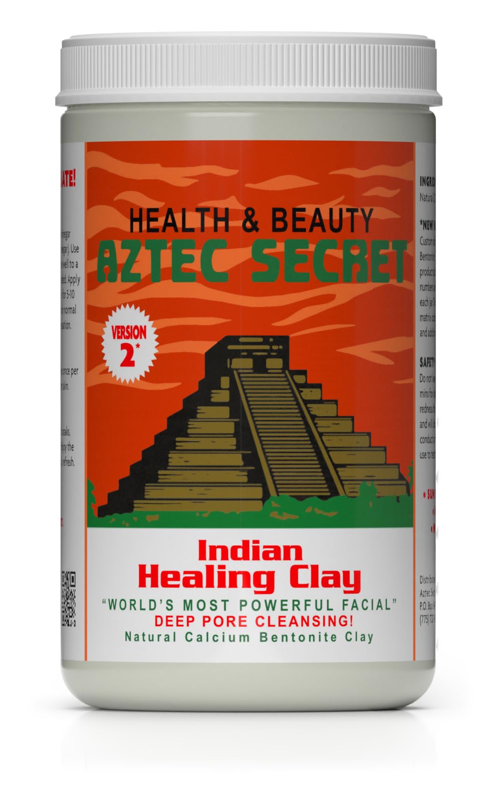 aztec secret front packaging showing jar and label, clear ingredient visibility benefit