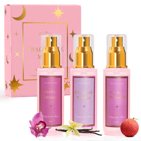 Azulfra three-bottle front packaging showing vanilla orchid lychee scent and travel convenience