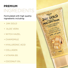 Azure Cosmetics close-up of gold mask texture highlighting shimmer and smoothness