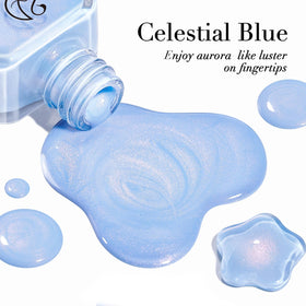 AZUREBEAUTY swatch on hand displaying Celestial Blue salon-style shine