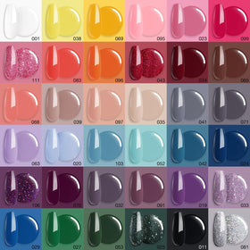 AZUREBEAUTY overhead display of 36 powders illustrating color variety