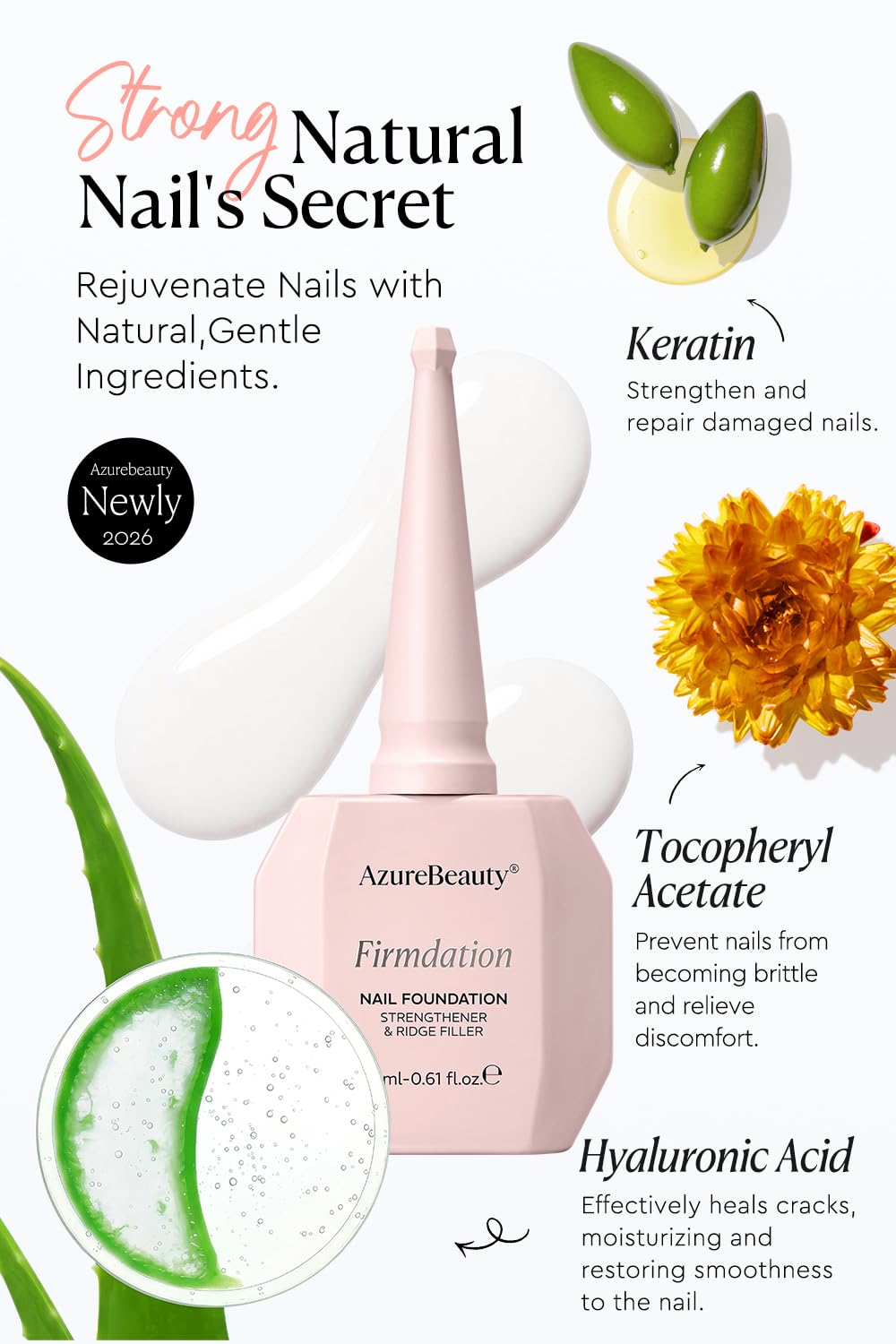 AzureBeauty ingredients display keratin and hyaluronic acid highlighting restorative benefit
