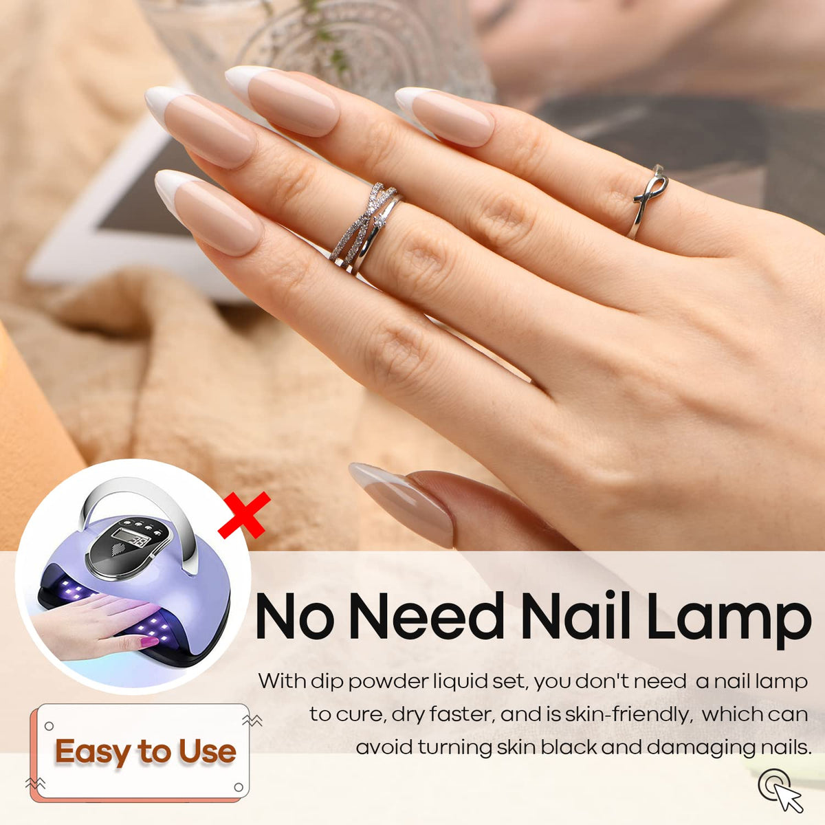 AZUREBEAUTY finished hands displaying glossy dip powder nails without a lamp