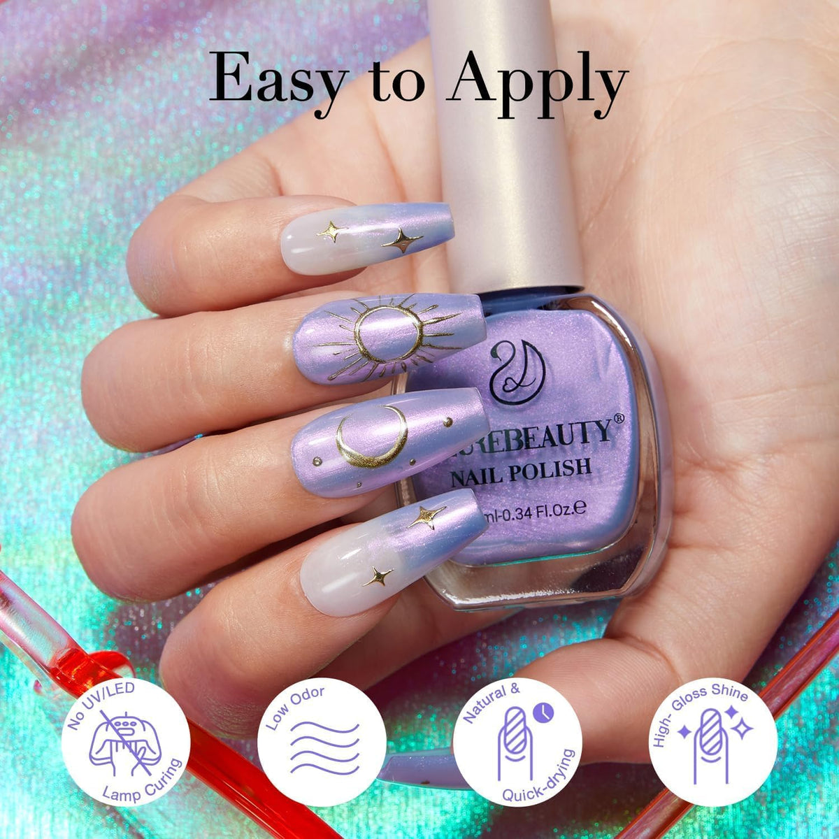AZUREBEAUTY polish on nails in light showing color-shift benefit
