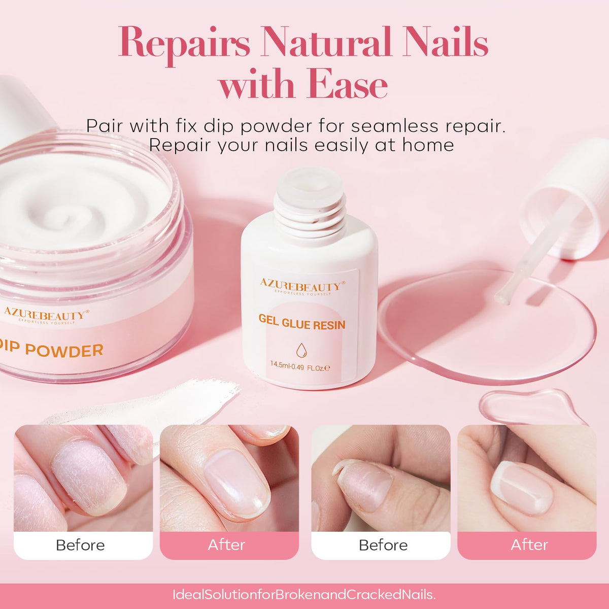 AZUREBEAUTY before and after nail repair showing restored, neat nail look