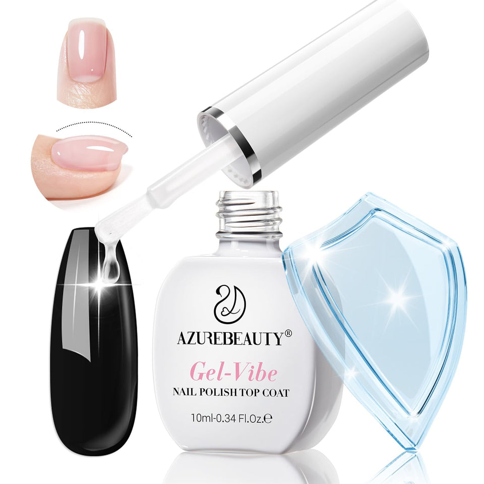 AZUREBEAUTY clear top coat bottle front showing glossy finish benefit