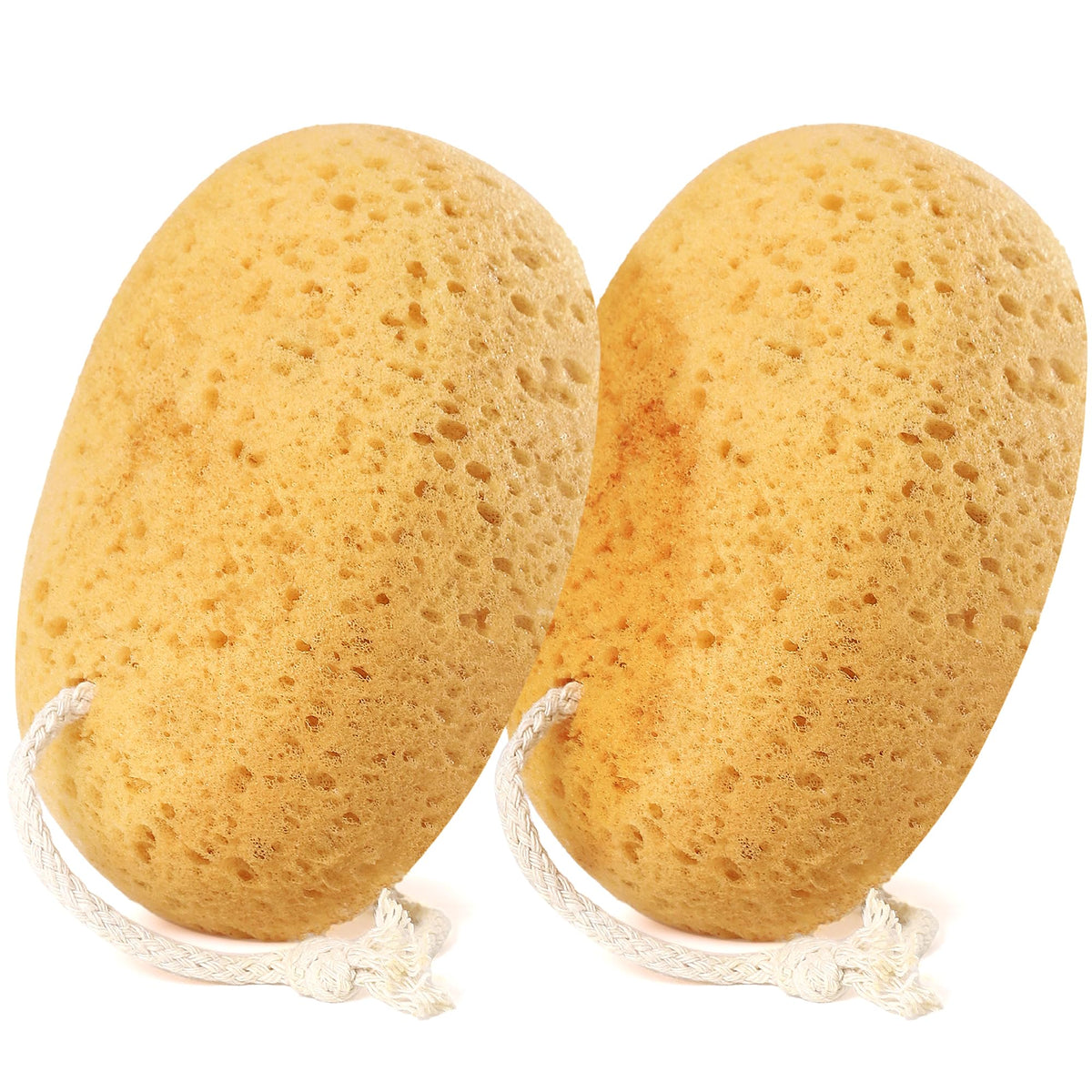 Azymi sponge front packaging showing two large puffs and secure vacuum pack benefit: compact shipping
