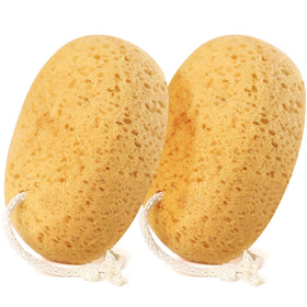 Azymi sponge front packaging showing two large puffs and secure vacuum pack benefit: compact shipping