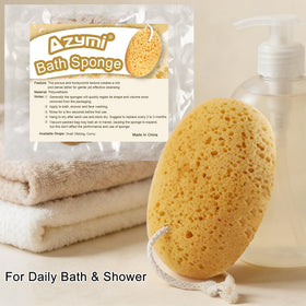 Azymi sponge in bathroom lifestyle setting suggesting soothing shower experience