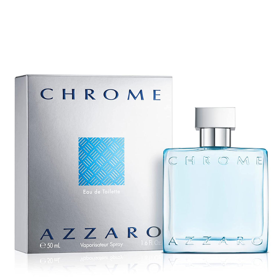 Azzaro Chrome front bottle view showing elegant design and portability