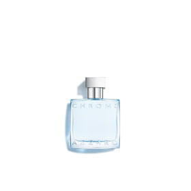Azzaro Chrome front bottle showing compact, sunlit design and easy portability