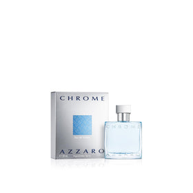 Flat lay of Azzaro Chrome notes suggesting citrus, aquatic and woody balance