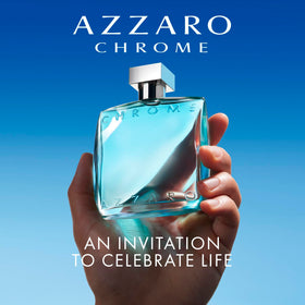Azzaro Chrome label and cap detail showing brand mark and quality finish
