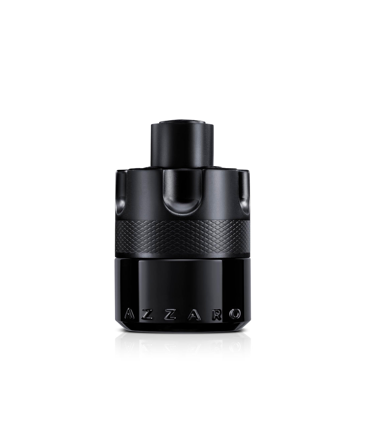 Azzaro front bottle view showing bold matte-black design and confident presentation