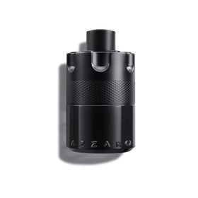 Azzaro bottle front view showcasing bold matte black design and allure