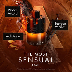 Close-up of amber juice in Azzaro bottle conveying warm gourmand character