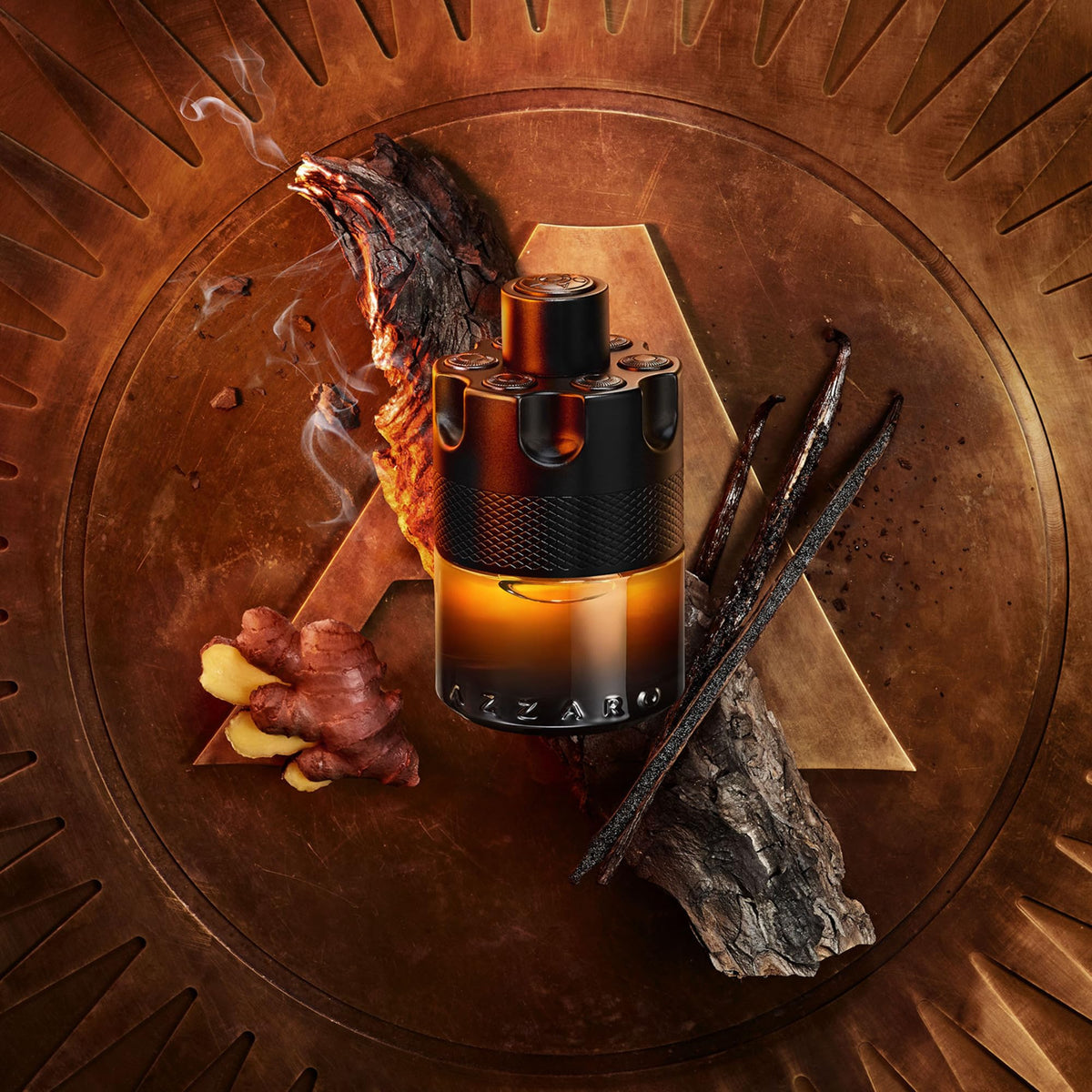 Azzaro amber juice gradient in bottle conveying warmth and intensity