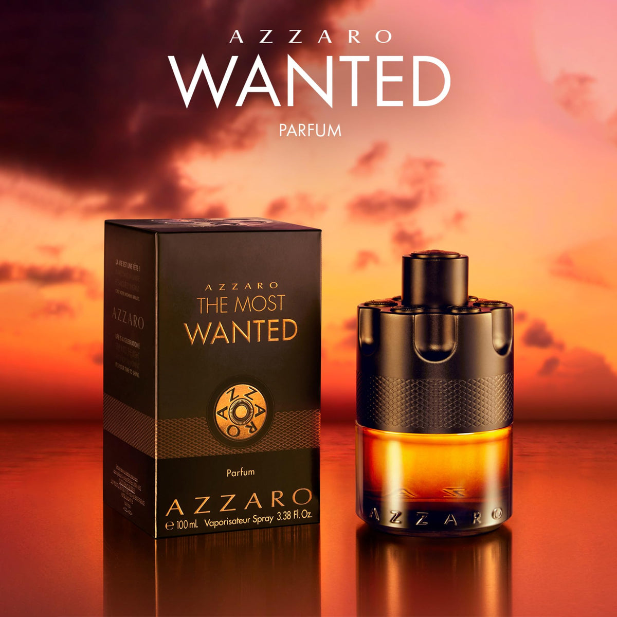 Azzaro bottle beside 3.3 oz box to show true size and packaging