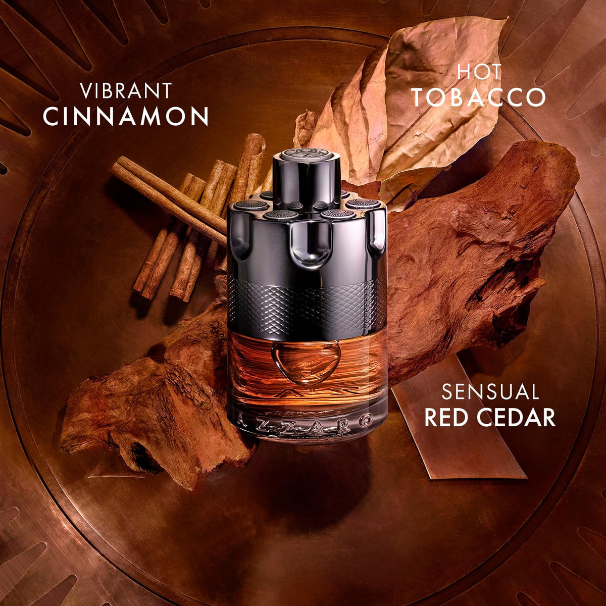Azzaro Wanted by Night close-up of bottle cap and glass detail highlighting craftsmanship