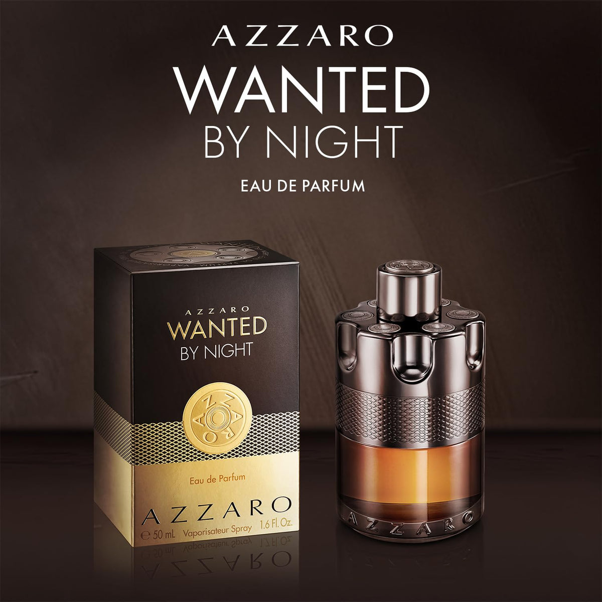 Azzaro Wanted by Night bottle styled in an evening setting suggesting sophisticated wear