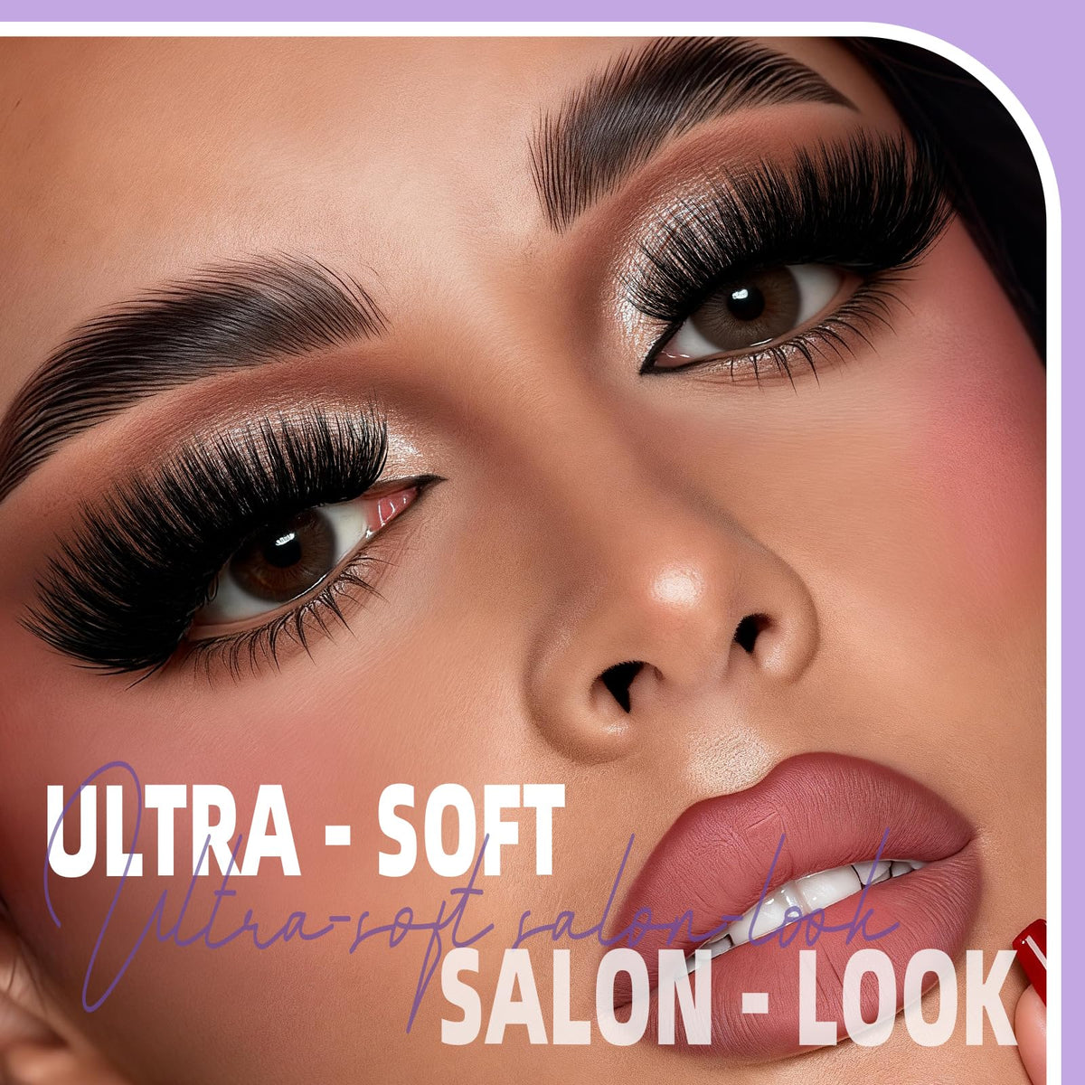 B&Qaugen model wearing D-curl clusters demonstrating lifted, voluminous lashes