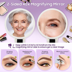 B Beauty Planet close-up of 40x mirror showing magnified lash and brow detail for precision