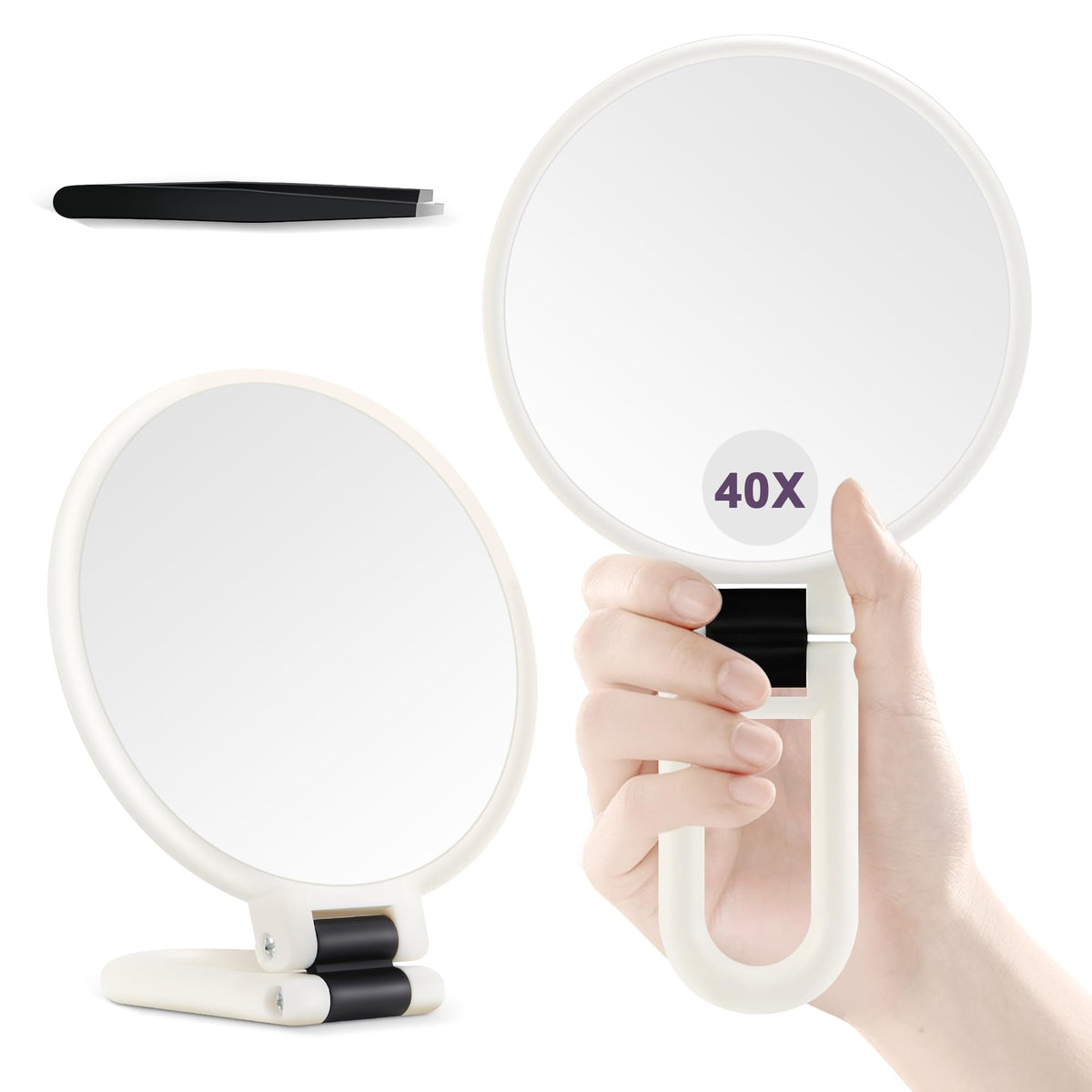 B Beauty Planet front view of white double-sided mirror showing compact design and portability