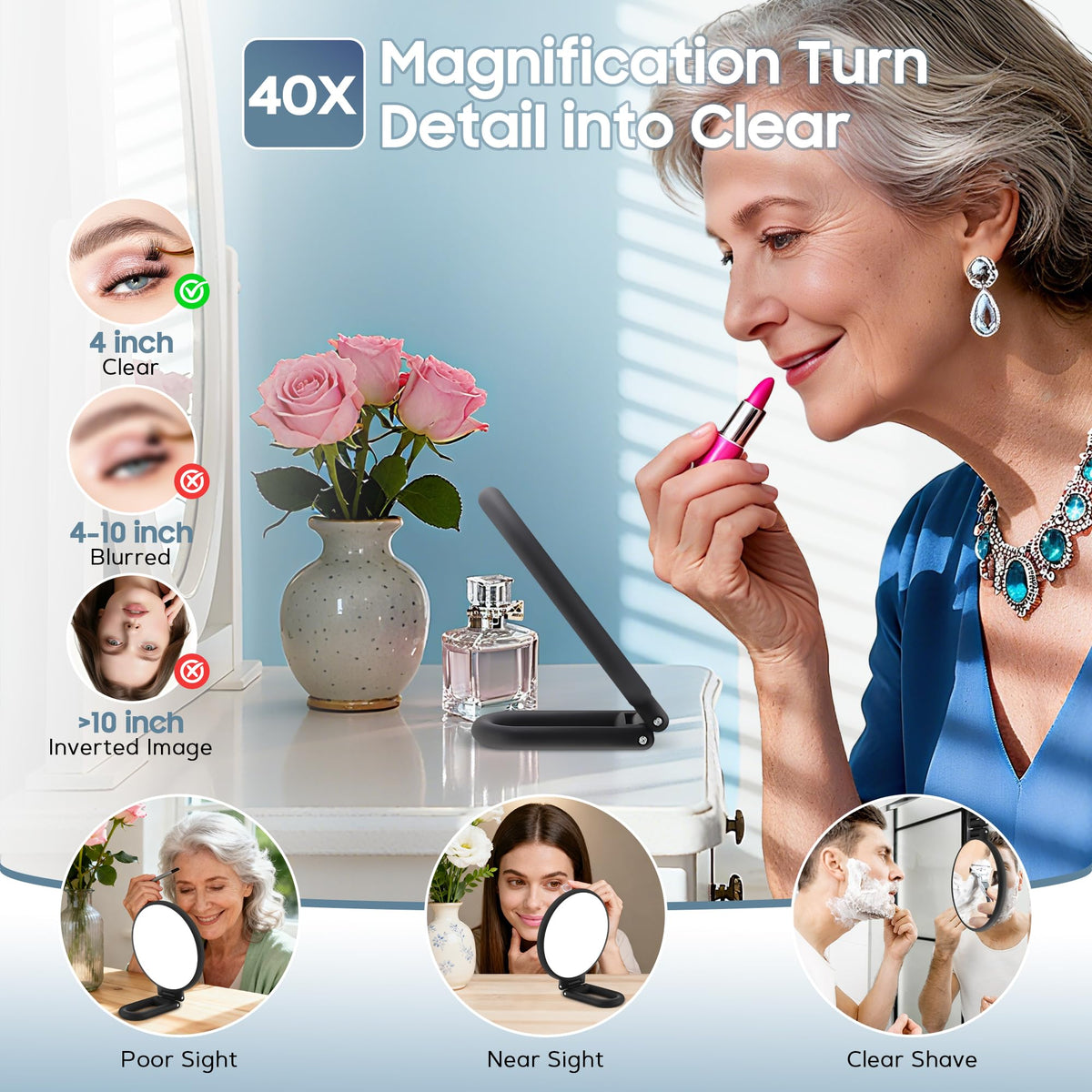 B Beauty Planet handheld during makeup application for improved accuracy