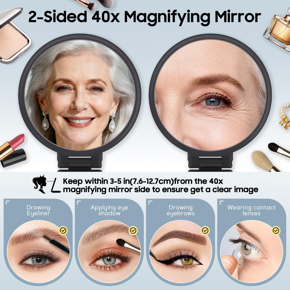B Beauty Planet open double-sided mirror demonstrating 40× and 1× use convenience