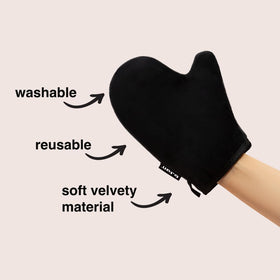 B.TAN close-up of velvety mitt fabric for smooth, streak-free blending benefit