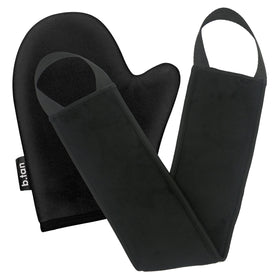 B.TAN front view of both mitts showing compact reusable application kit benefit