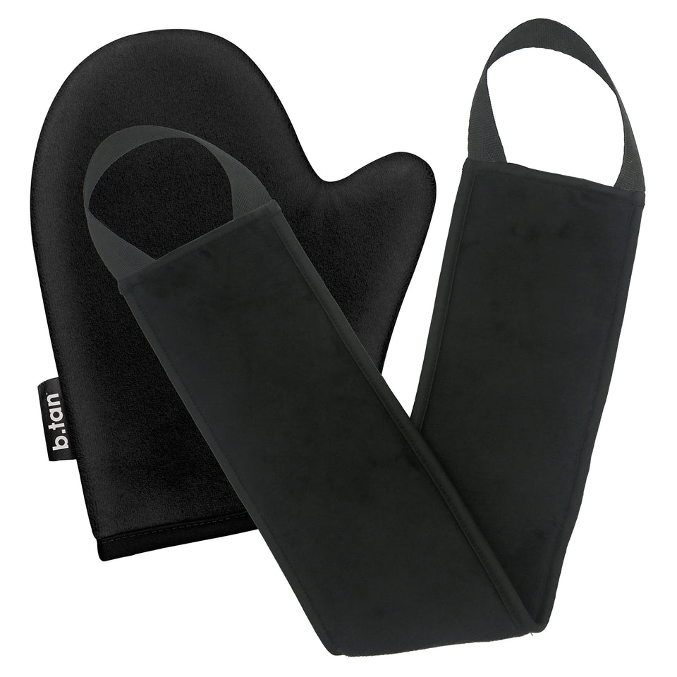 B.TAN front view of both mitts showing compact reusable application kit benefit