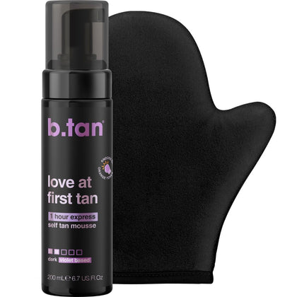 B.TAN front packaging showing dark express tanning mousse and benefits